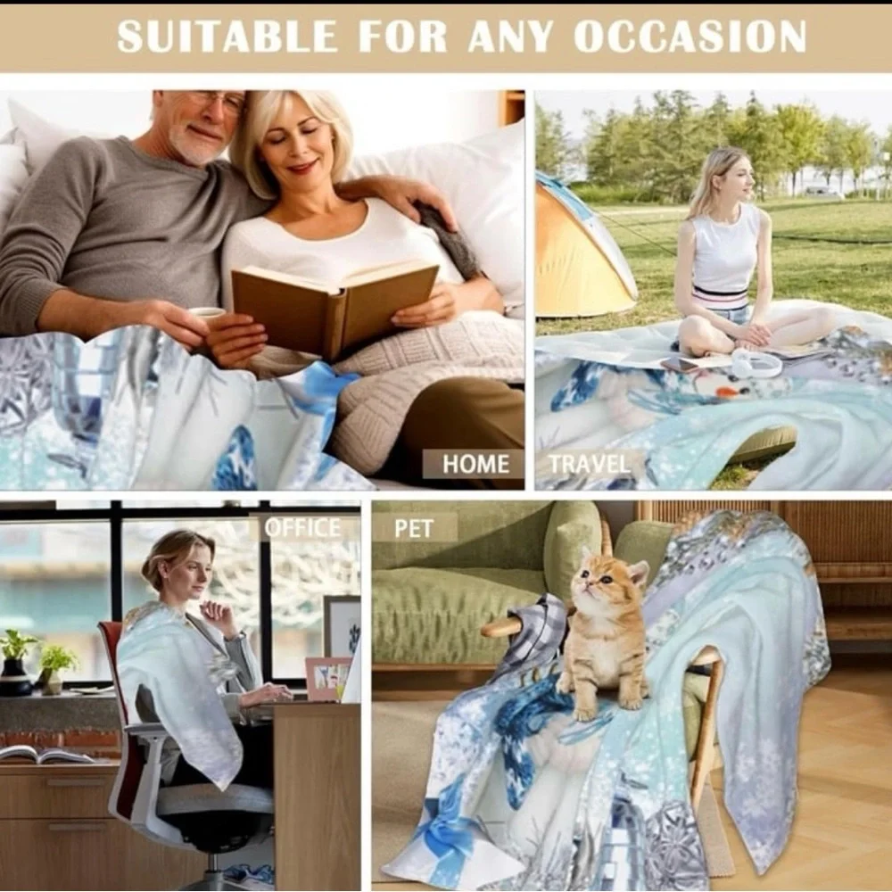 Winter Snowman Throw Blanket - Blue and White